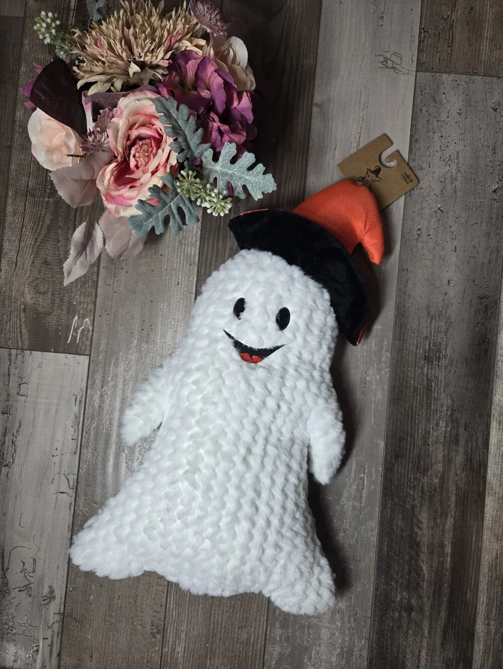 NWT Pally Paws Dog Toy Halloween White Ghost with Hat – Squeaky – Large